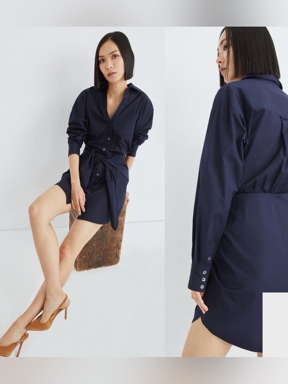 Veronica Beard size 2 Navy Blue Button Tie Roanoke Shirtdress Cotton Stretch